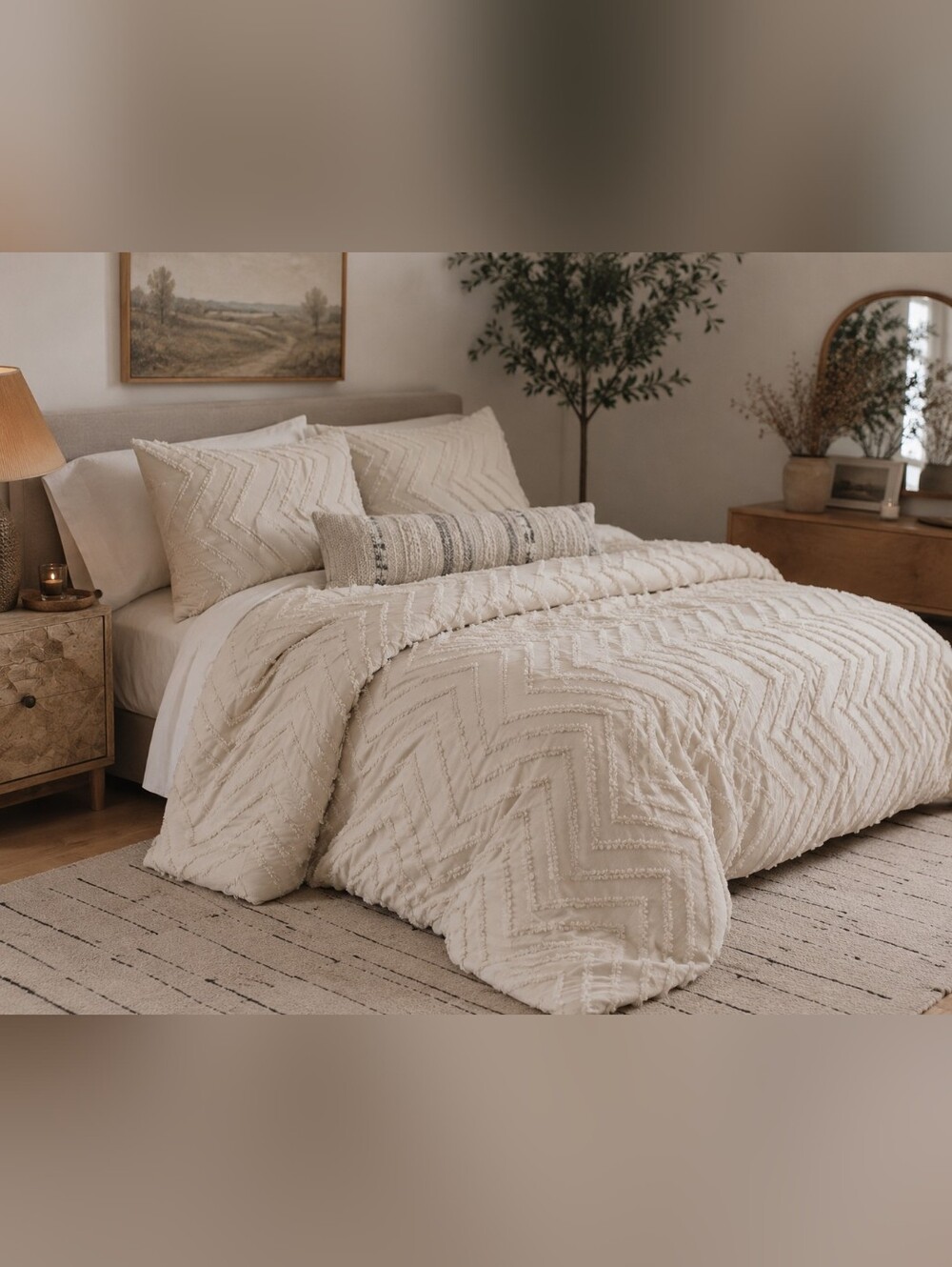 Andency Super King Oversized Comforter Set 120x120 Beige Textured Boho 3 Pc